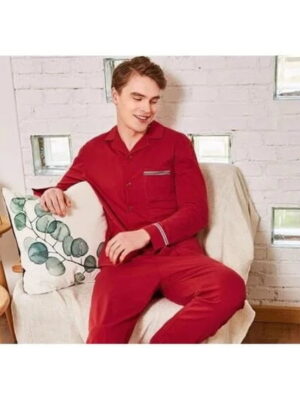 Men'S Maroon Solid Cotton Sleepwear