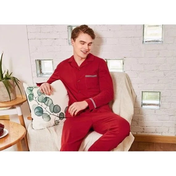 Men'S Maroon Solid Cotton Sleepwear