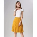 Women'S Yellow Chiffon Pleated Midi Skirt