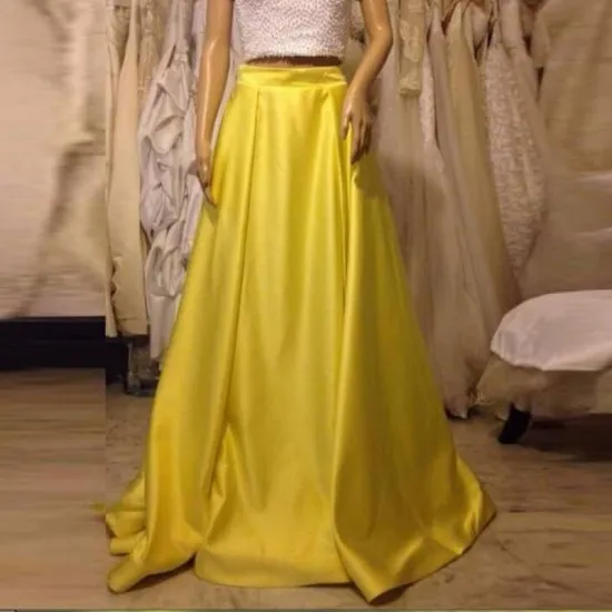 Women'S Yellow Pleated Floor Length Skirt