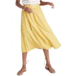 Women'S Yellow Cotton 3-Quarter Botton Down Skirt