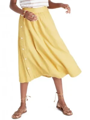 Women'S Yellow Cotton 3-Quarter Botton Down Skirt