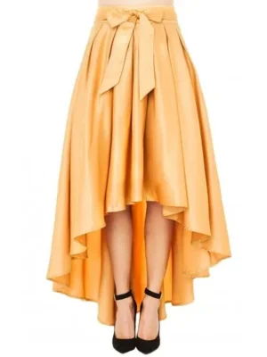 Women'S Yellow High Low Box Pleated Skirt