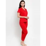 Women's Red Solid Pyjama Sleepwear Set. Sm-808