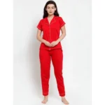 Women's Red Solid Pyjama Sleepwear Set. Sm-808