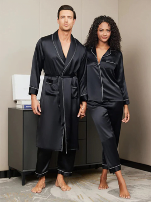 Silk Couple Set - Men's Robe+Pants & Women's Pajama Set