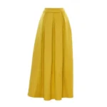 Women'S Yellow Silk Box Pleated Skirt