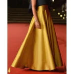 Women'S Yellow Silk Pleated Long Skirt