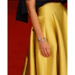 Women'S Yellow Silk Pleated Long Skirt