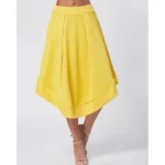 Women'S Yellow Silk Pleated 3-Quarter Skirt