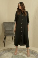 Black Crepe Buttoned Dress