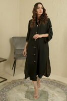 Black Crepe Buttoned Dress