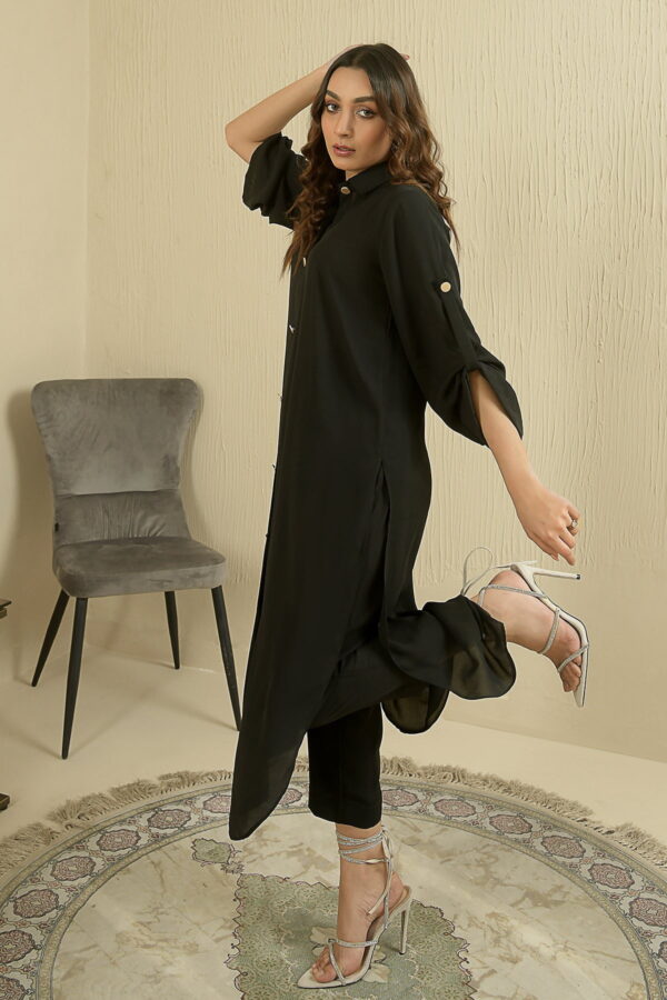 Black Crepe Buttoned Dress