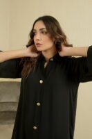 Black Crepe Buttoned Dress