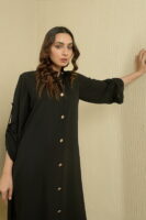 Black Crepe Buttoned Dress