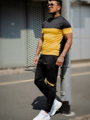 CBZ- Stylish Black & Yellow Dry Fit Tracksuit For Men