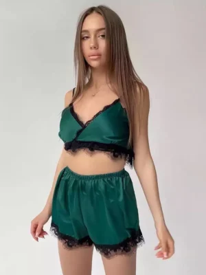 Green 2pc silk short set