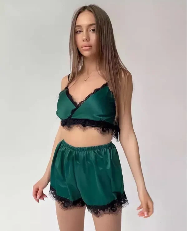 Green 2pc silk short set